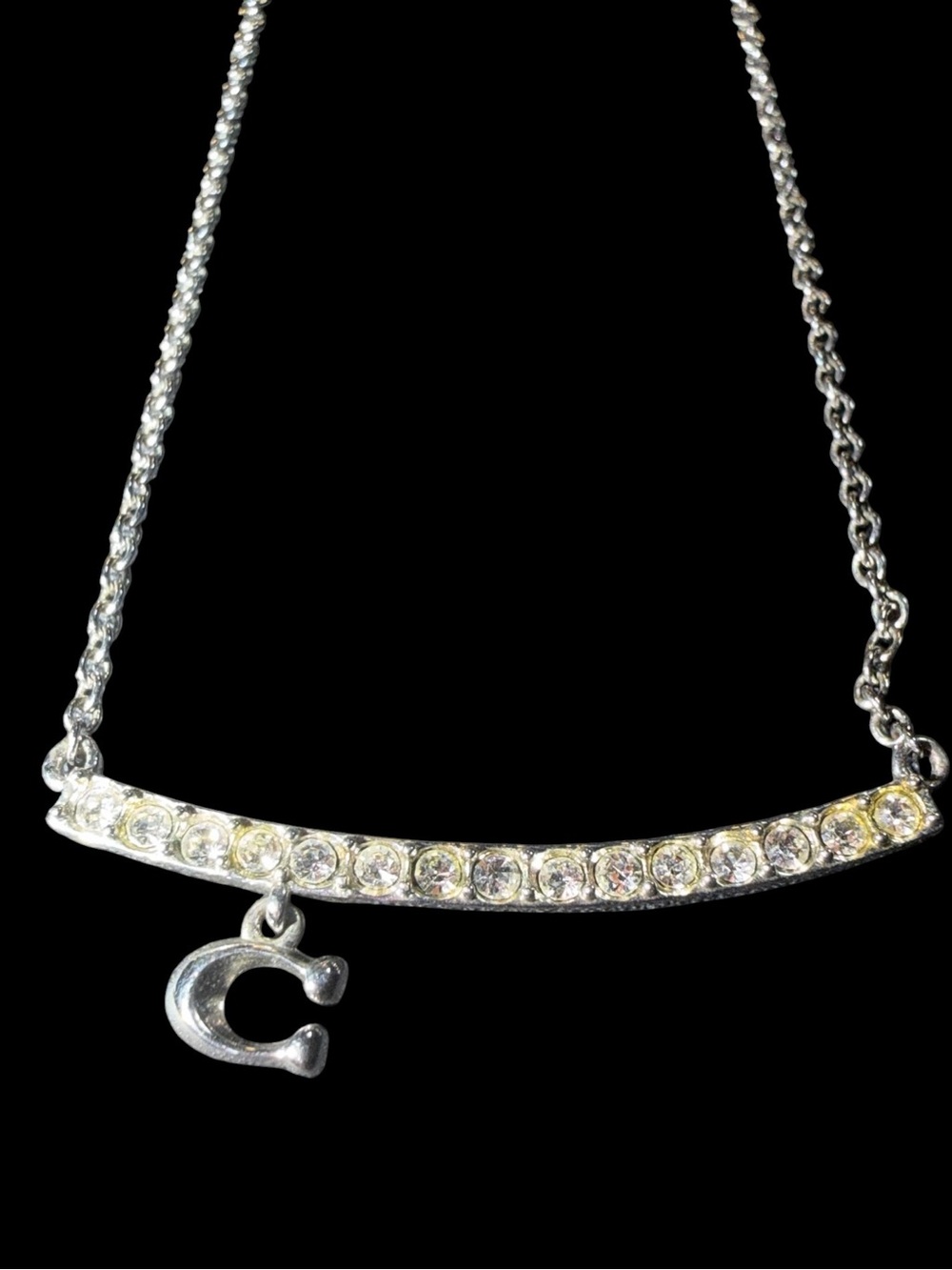 COACH Signature Silver Pavé Crystal Bar Necklace & Stud Earrings Set - Picture 4 of 5